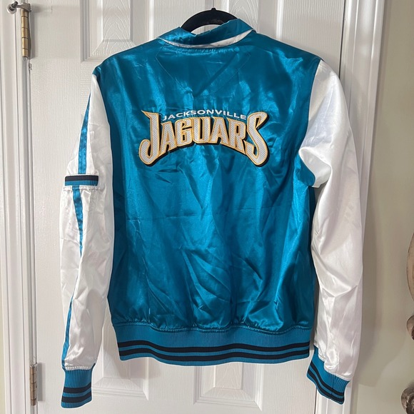 Reebok Jacksonville Jaguars NFL Satin Bomber Jacket L Teal White Mens L - Picture 2 of 15